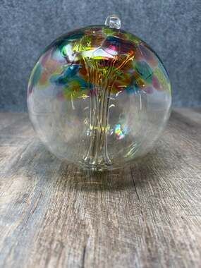 Kitras Art Glass 6" Hand Blown Ornament Tree Of Enchantment colorful Spirit Ball